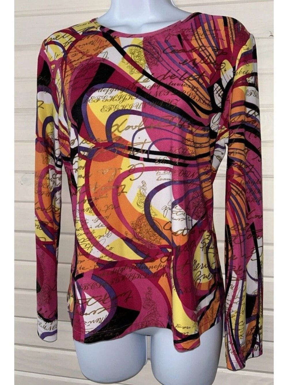 Peter Nygard Sz SMALL Abstract Animal Floral Tunic Shirt Stretch Pink EUC
